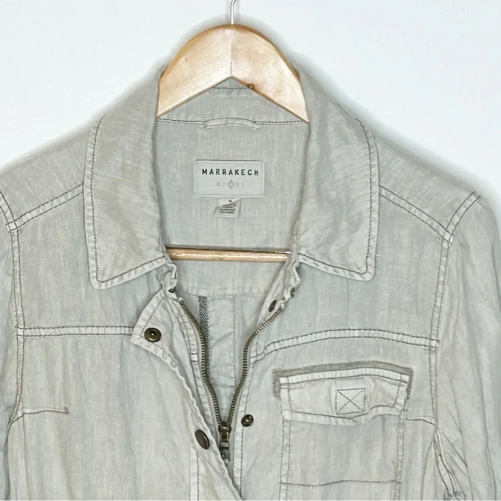 Anthropologie Marrakech Linen Utility Cargo Jacket Medium - Picture 3 of 15